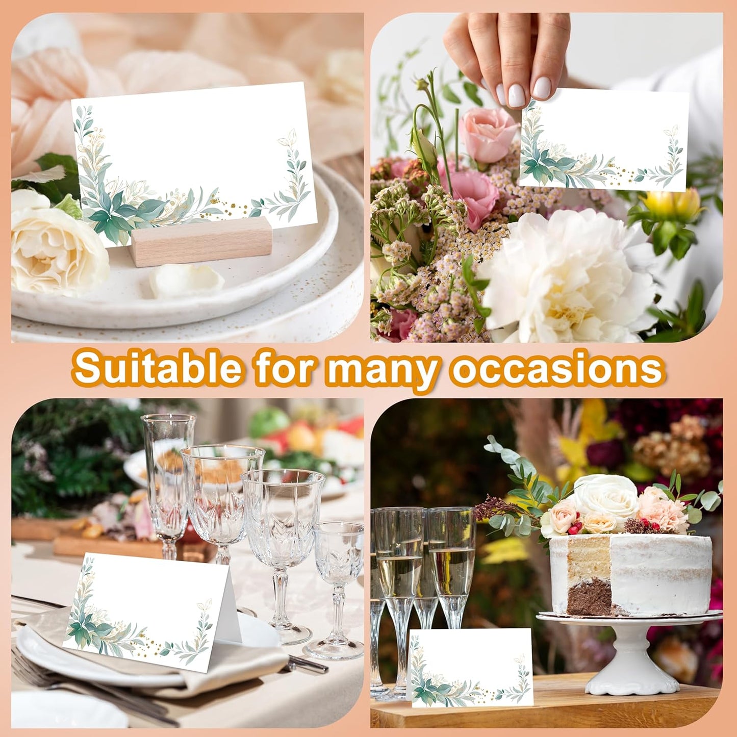 Greenery Place Cards, Gold Foil Table Place Cards For Table Setting, Name Cards For Birthday Party Baby Shower Gender Reveal Wedding Bridal Shower, 25 Cards Included -14