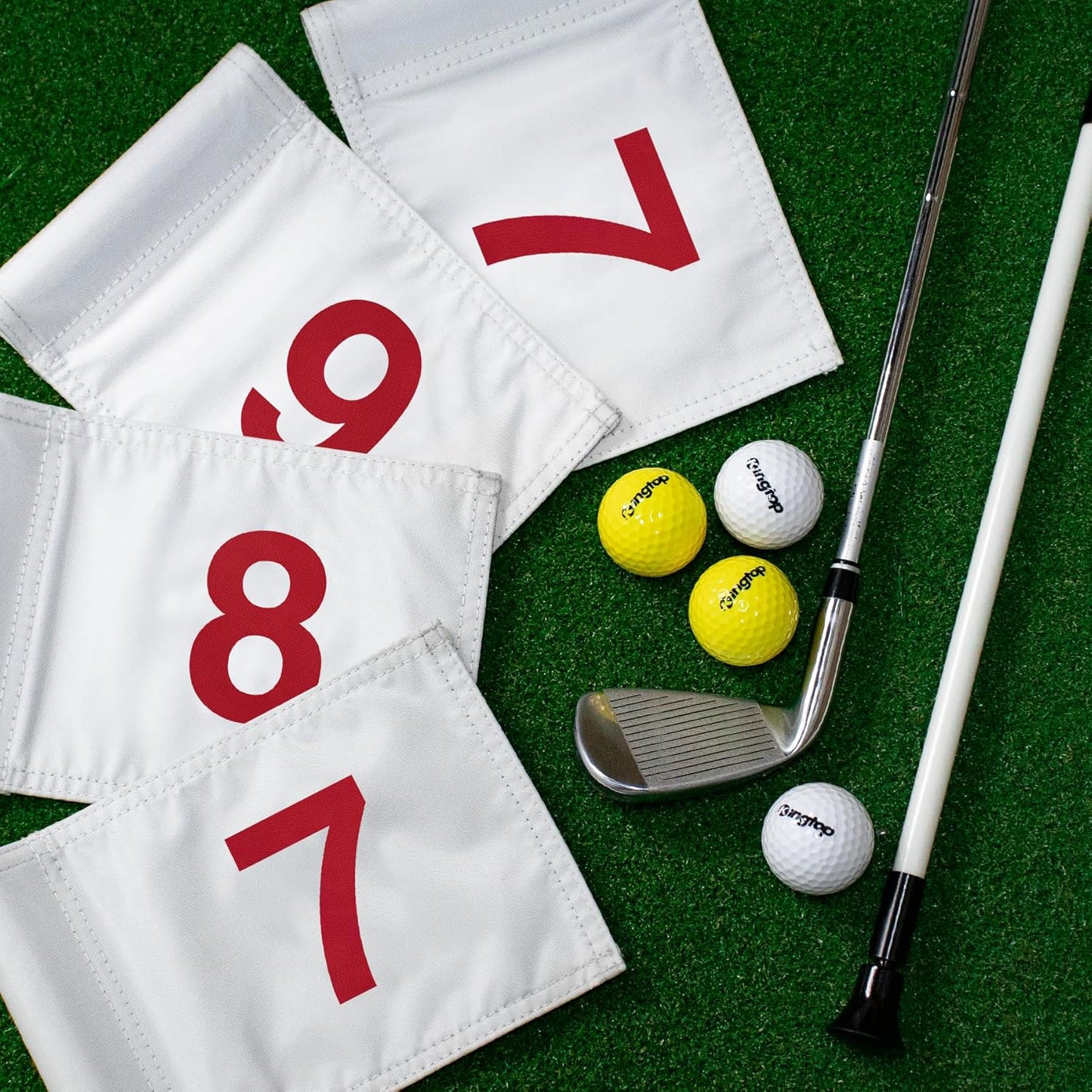 KINGTOP Numbered Golf Flag All 8x6 Inch – Upgraded Dual-Layer 420D Nylon, Double Sided Printing, Tube Inserted – Mini Practice Putting Green Flags for Yard