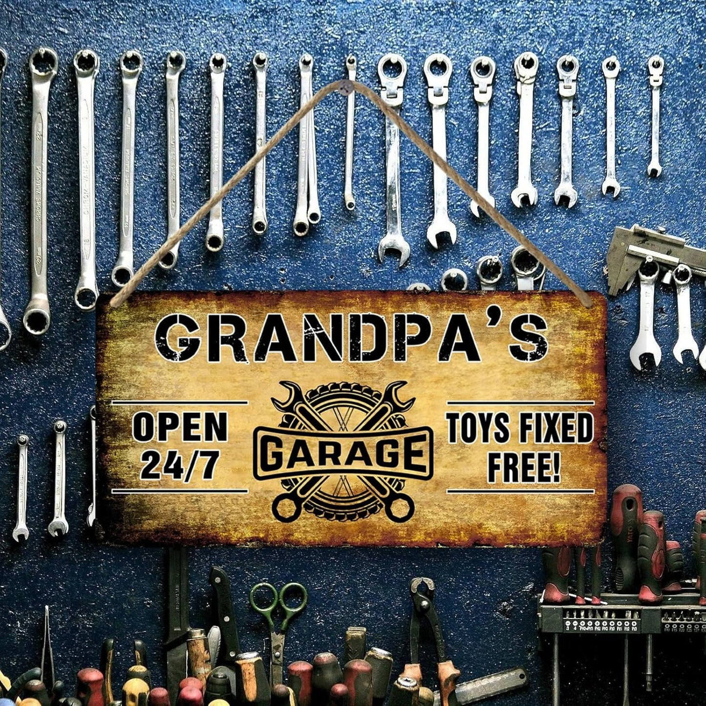Grandpa's Garage Wooden Sign - Papa's Fix It Shop Vintage Mechanic Sign - Toys Fixed For Free - Woodworking Gift for Grandpa - 6x12 Inch