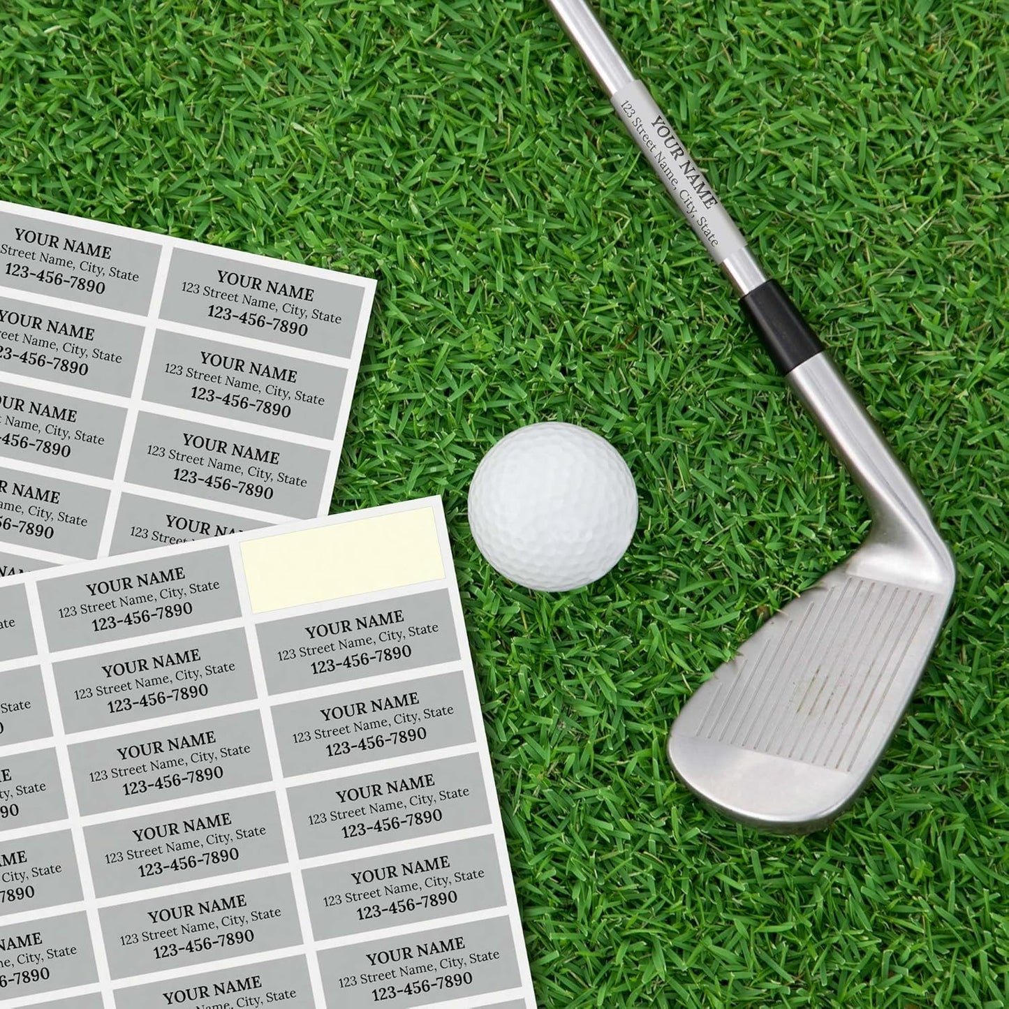 Custom Grey Golf Club ID Labels, Personalized Golf Club Name Sticker,0.75x2 Inches, Set of 30, 4 Mil Vinyl Decal Stickers Weather Resistant, Made in USA by My Sign Center