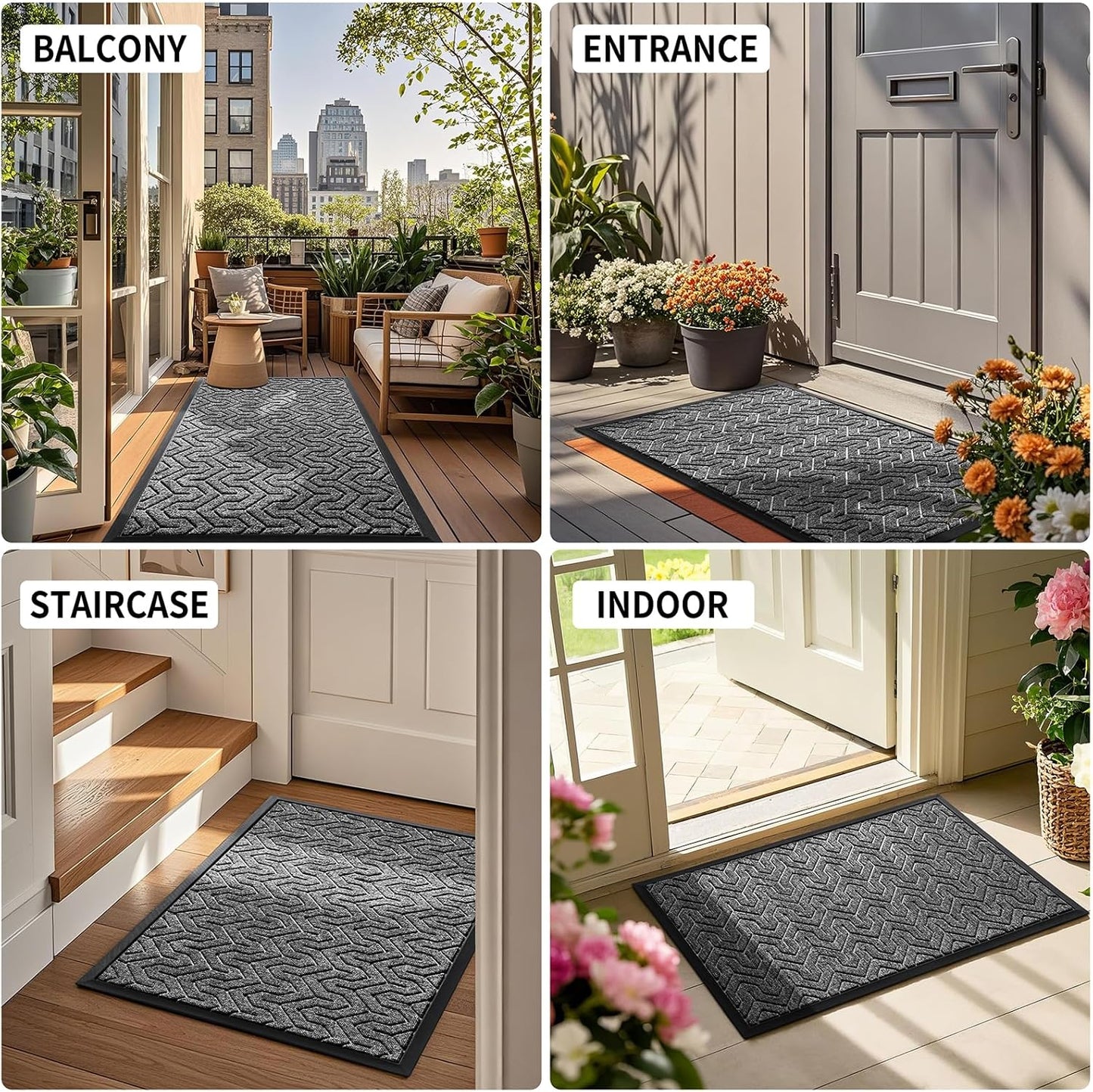 Yimobra Front Door Mat Outside Entrance 29.5x17, Waterproof Heavy Duty Outdoor Mats for Front Door, Non Slip Rubber Entry Mat for Garage Patio Indoor, Mix Grey