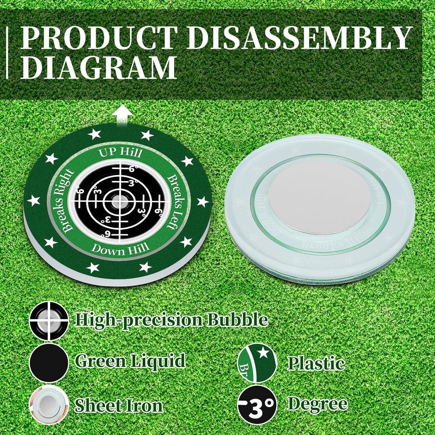 Golf Green Reader, 2 Pack Golf Ball Marker Hat Clip with High Precision Horizontal Bubble, Putting Training Aid Golf Accessories Tool Gift for Men Women