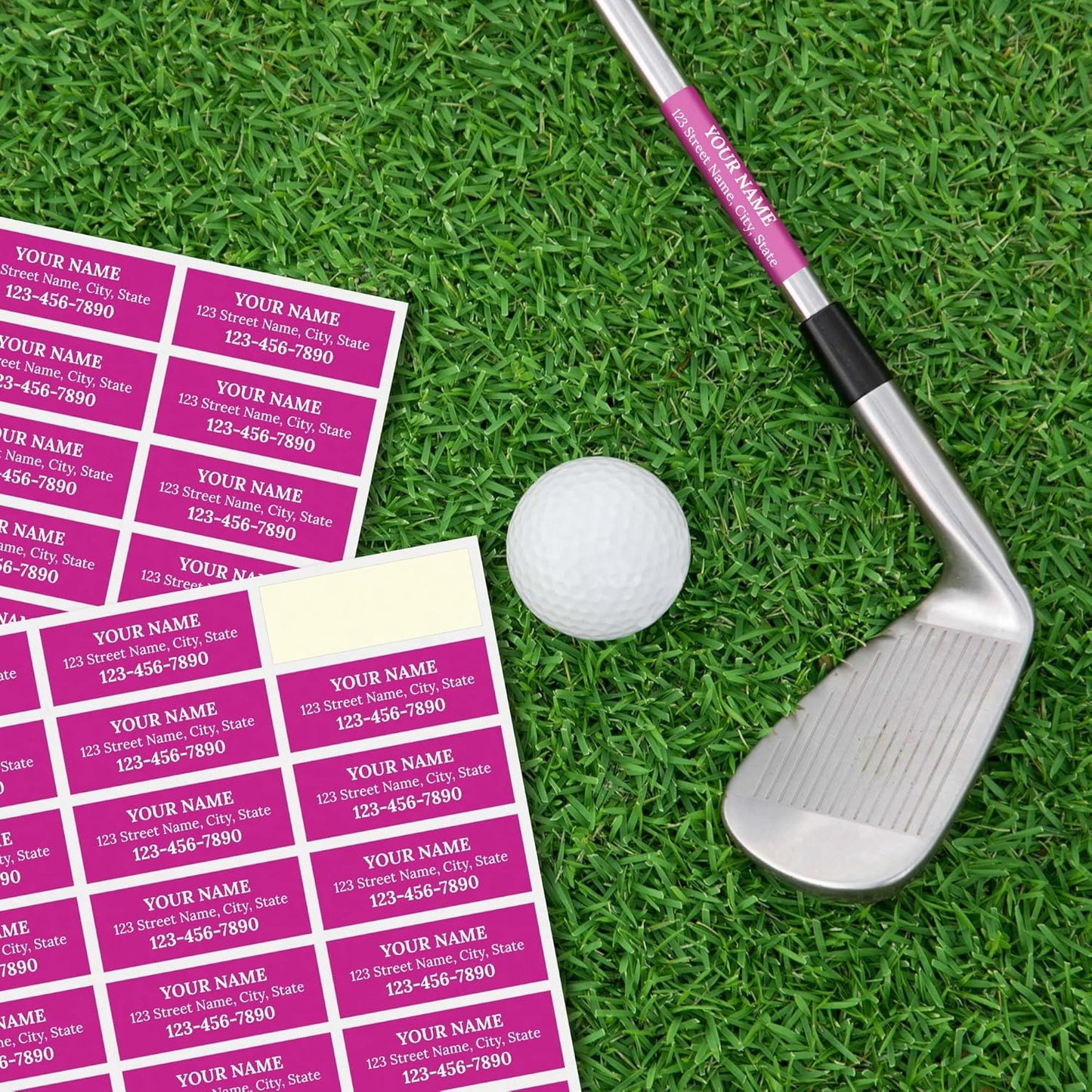 Custom Pink Golf Club ID Labels, Personalized Golf Club Name Sticker,0.75x2 Inches, Set of 30, 4 Mil Vinyl Decal Stickers Weather Resistant, Made in USA by My Sign Center