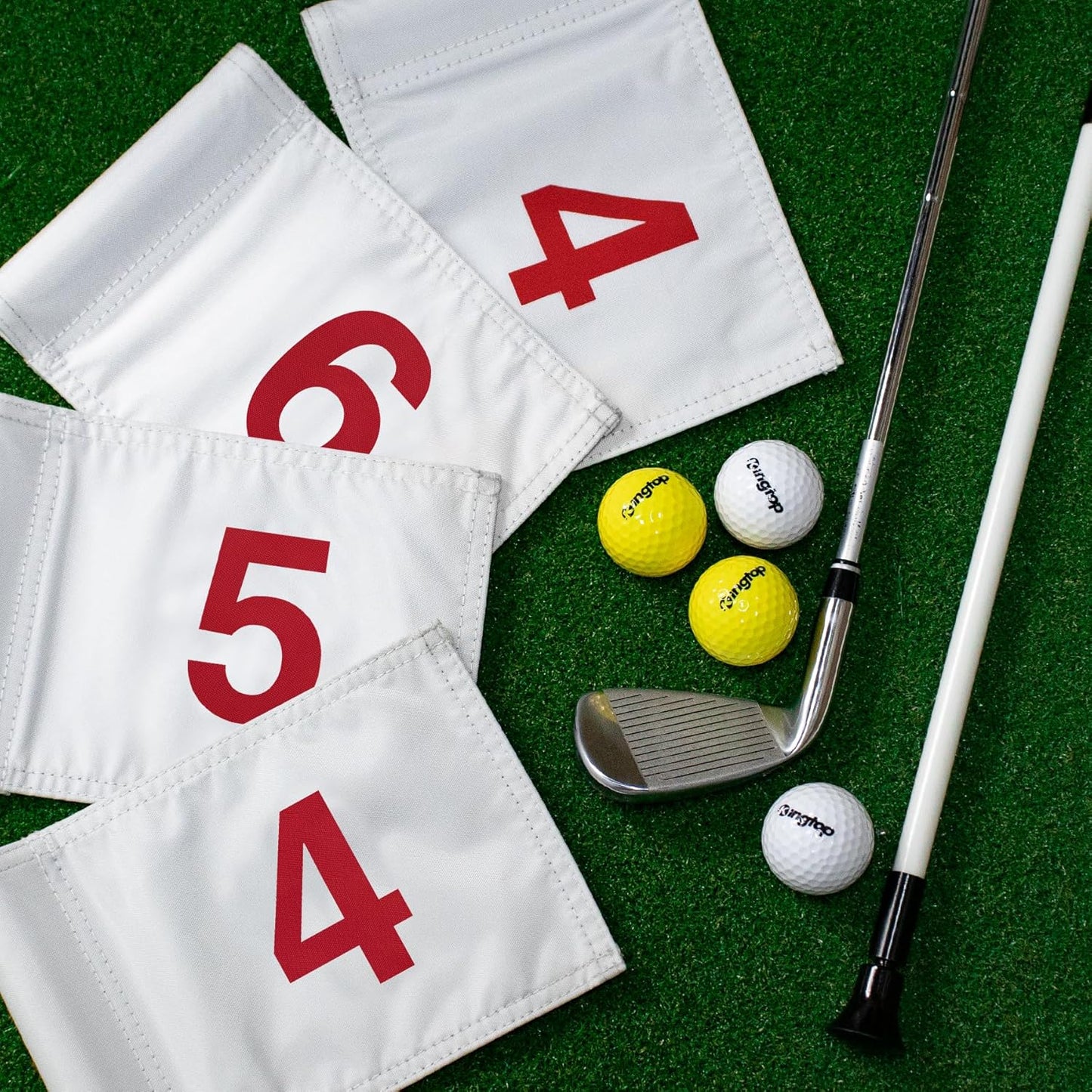 KINGTOP Numbered Golf Flag All 8x6 Inch – Upgraded Dual-Layer 420D Nylon, Double Sided Printing, Tube Inserted – Mini Practice Putting Green Flags for Yard