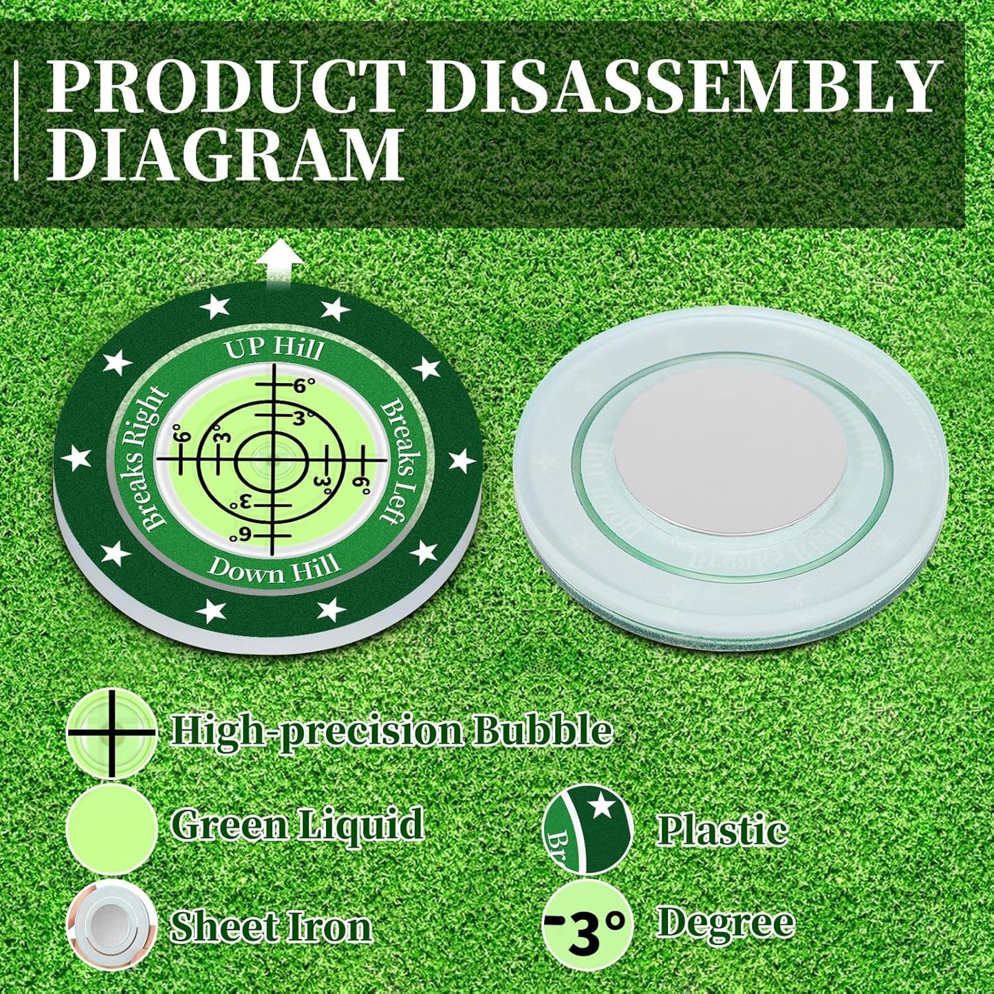 Golf Green Reader, 2 Pack Golf Ball Marker Hat Clip with High Precision Horizontal Bubble, Putting Training Aid Golf Accessories Tool Gift for Men Women