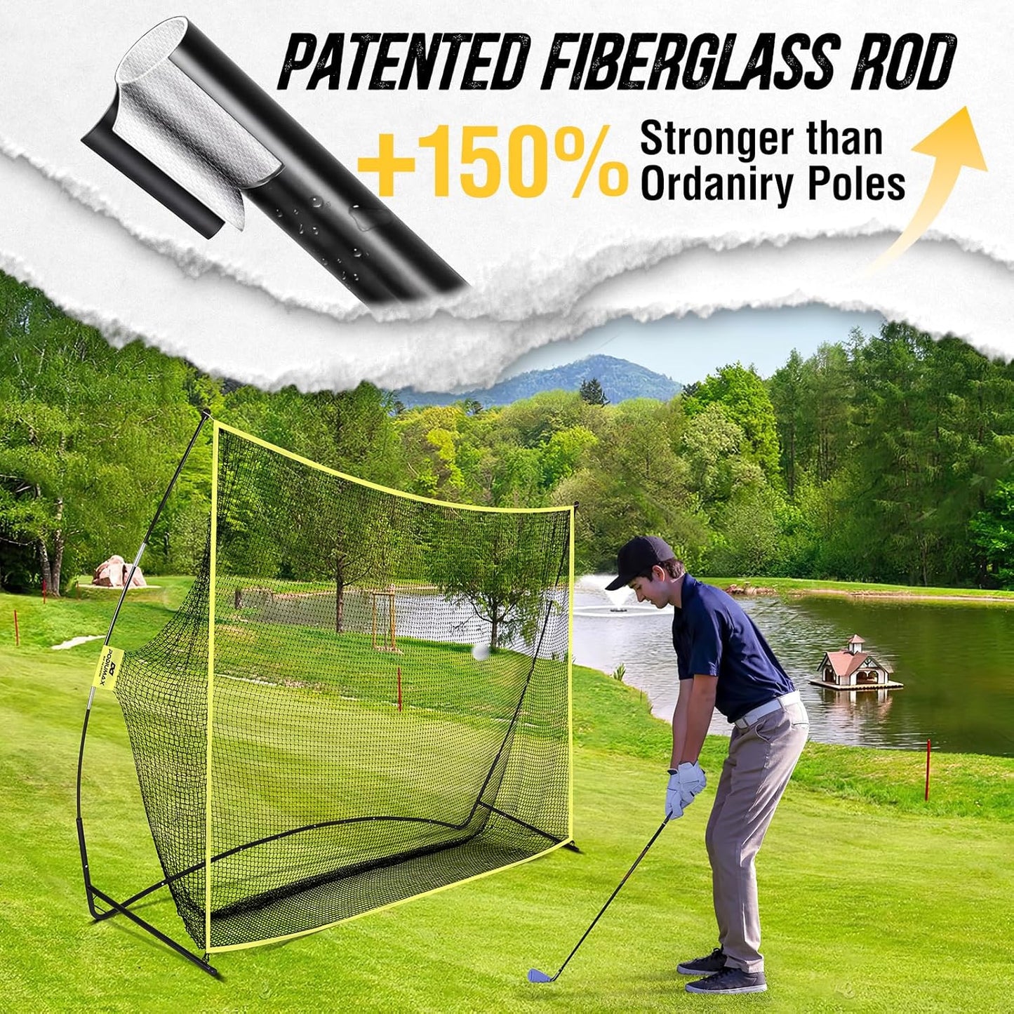 PodiuMax Golf Net, 10x7ft Golf Practice Net with Noise Reduce Silk Target Driving Real Balls, Hitting Nets for Backyard Garage, Improve Chipping Putting Pitching, Gift for Men & Golfers