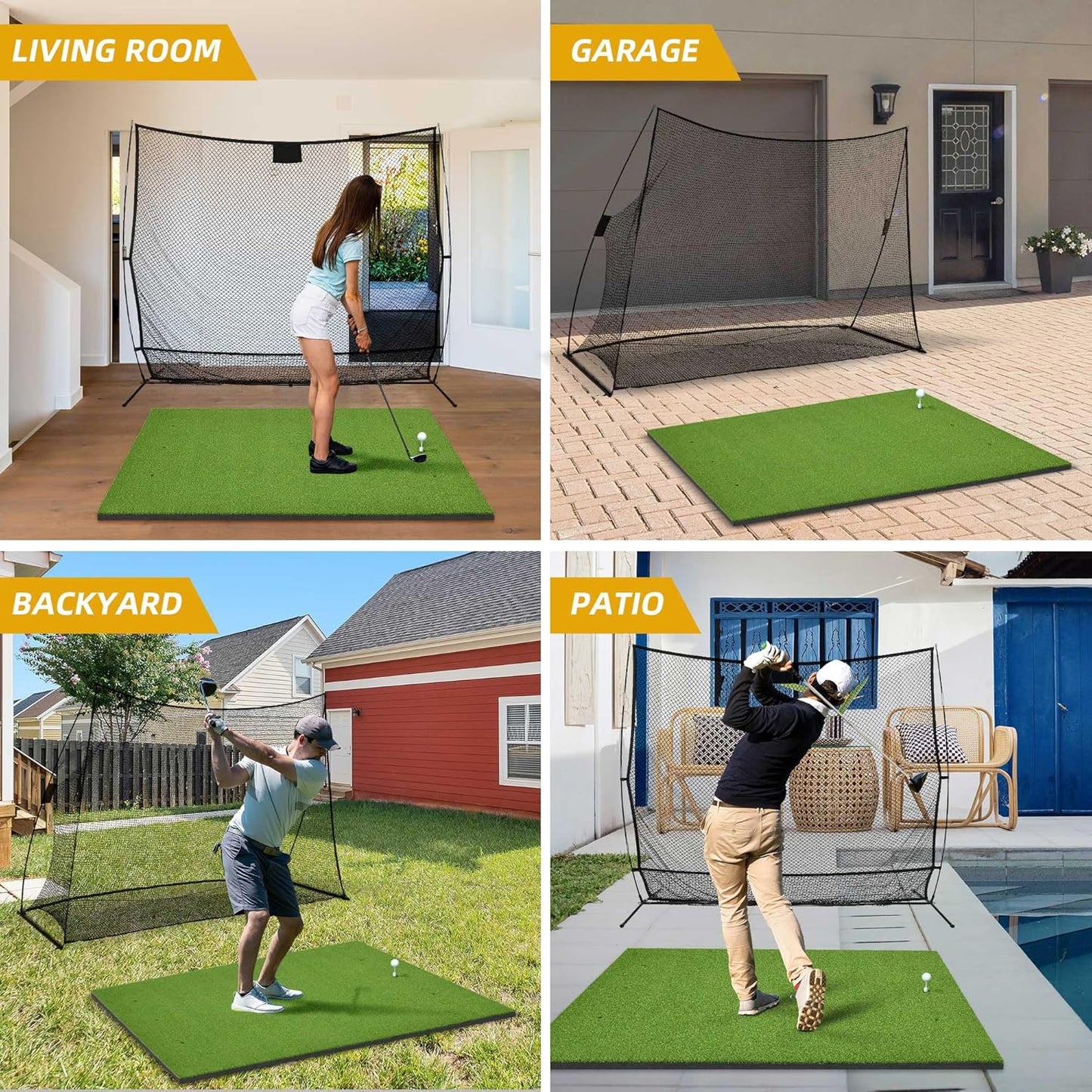 5x4ft Golf Hitting Mat, Thickened 21mm/31mm/36mm Artificial Turf Golf Practice Mats for Indoor Outdoor Backyard Driving Swing Training with 9 PU Balls, 3 Rubber Tees, 7 Tees