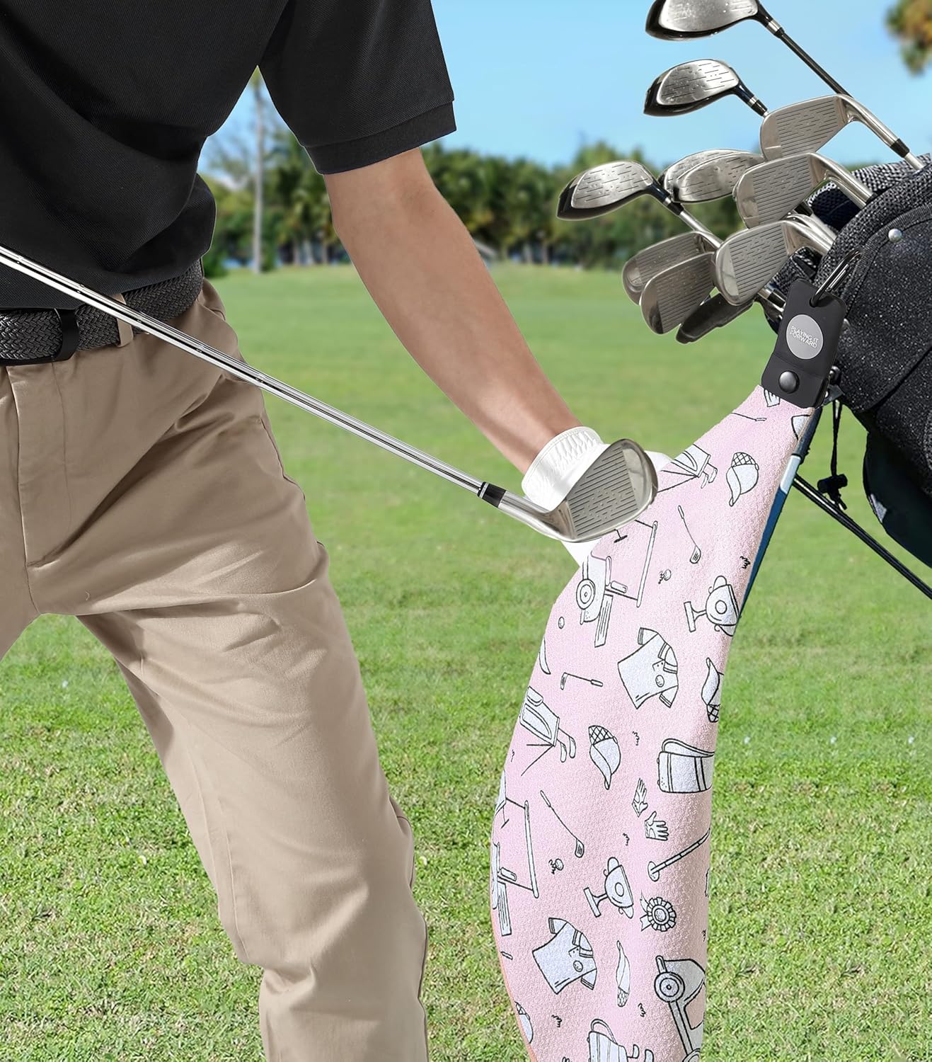 Magnetic Golf Towels for Golf Bags with Clip & Ultra Strong Magnet - Waffle Weave Microfiber Towel for Secure Hold on Bags & Carts - Ideal Club Cleaner & Accessories - Doodle Sketch