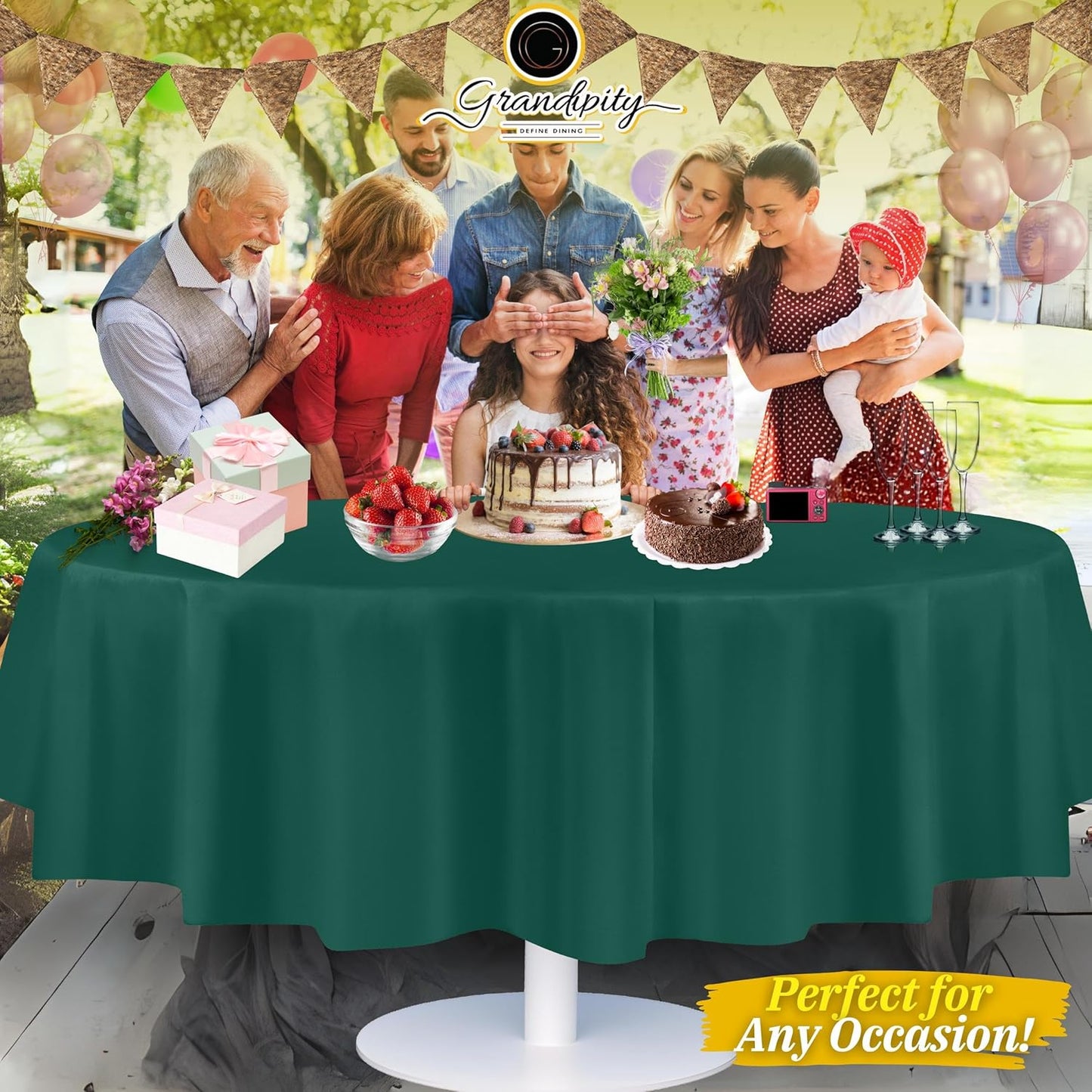 Grandipity 12 Pack Premium Disposable Plastic Tablecloth 84" Inch Decorative Round Table Cover - Dark Green