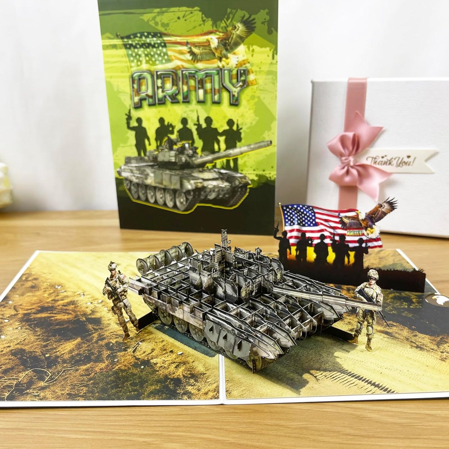 3D Army Tank Popup Card - Handmade Military Paper Art for Birthday, Anniversary, Christmas, Father’s Day, Veterans Day - Unique Gift for Him, Her, Soldier, Veteran, Army Lover