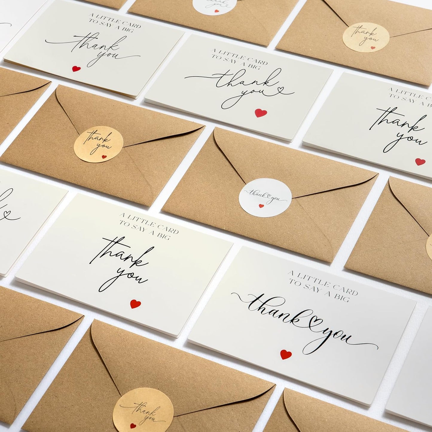 100 Bulk Thank You Cards with Kraft Envelopes and Stickers - 4 Minimalistic Designs Blank Thank You Notes with Envelopes and Heart for Business Wedding Bridal Gift Baby Shower Business Graduation