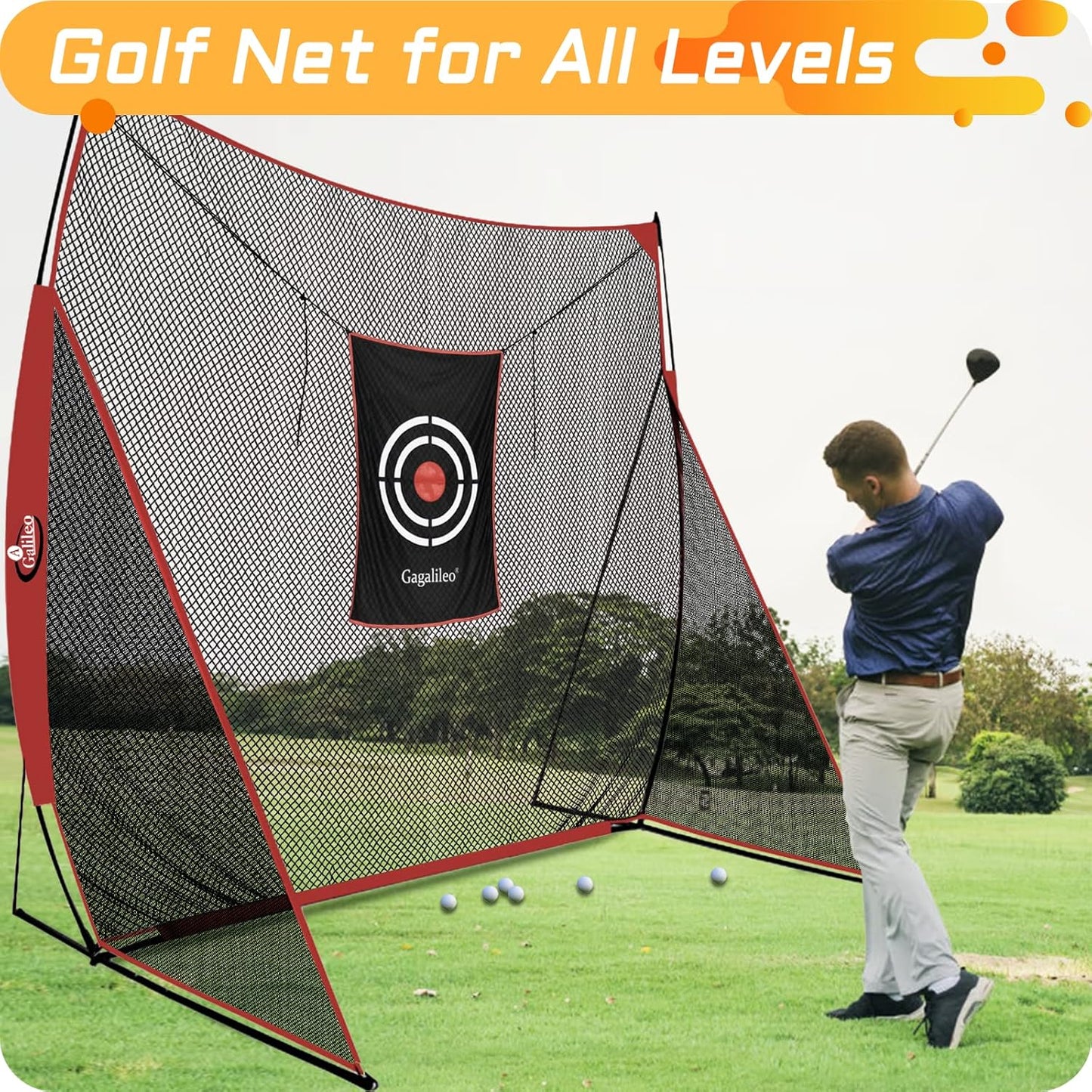 Gagalielo Golf Hitting Net with Target:Professional Heavy Duty Practice Net for Driver Swing Training Backyard Garage
