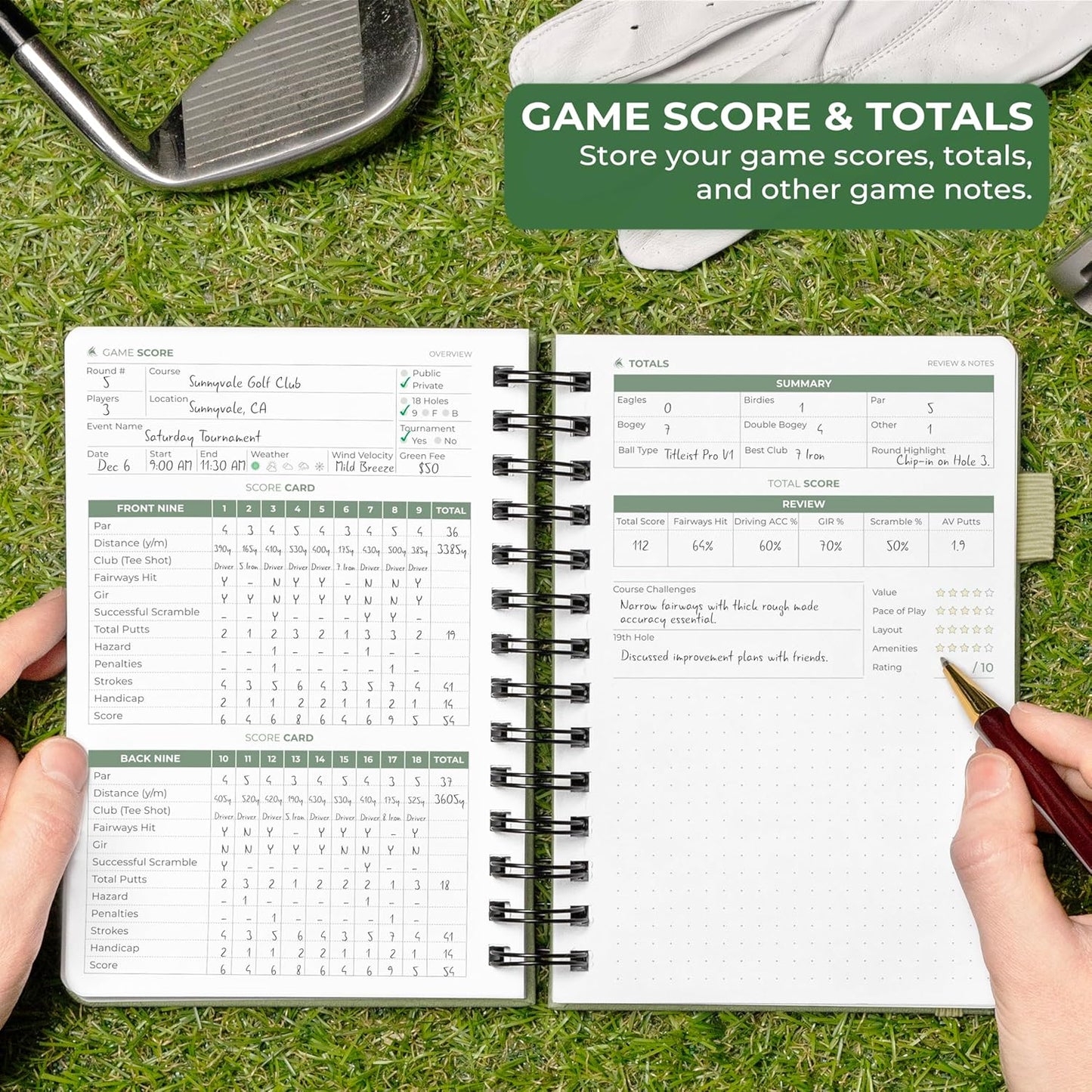 Clever Fox Golf Log Book – Small Training & Scorecard Journal – Pocket Notebook – Golf Practice Accessories & Gifts Ideas for Men (Cypress)