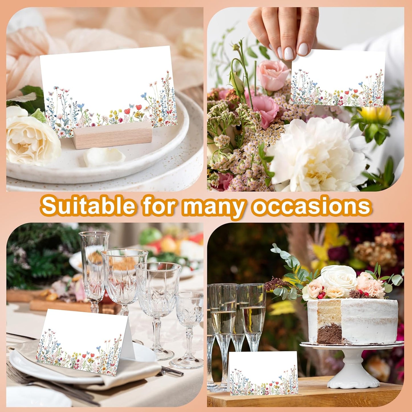 Wildflowers Place Cards, Floral Table Place Card For Table Setting, Name Card For Birthday Party Wedding Reception Bridal Shower, 25 Cards Included -18