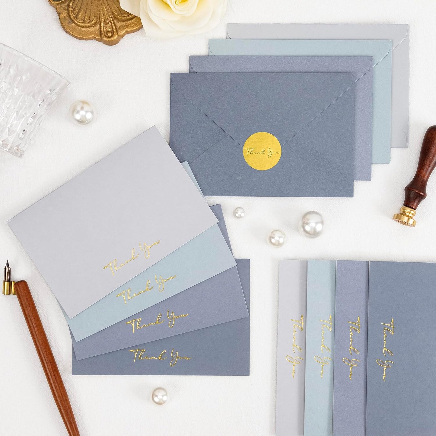 Crisky Dusty Blue Thank You Cards with Envelopes & Stickers, 50 Pack Bridal Shower Graduation Thank You Cards Small Business, Wedding Baby Shower Birthday Funeral Notes Bulk