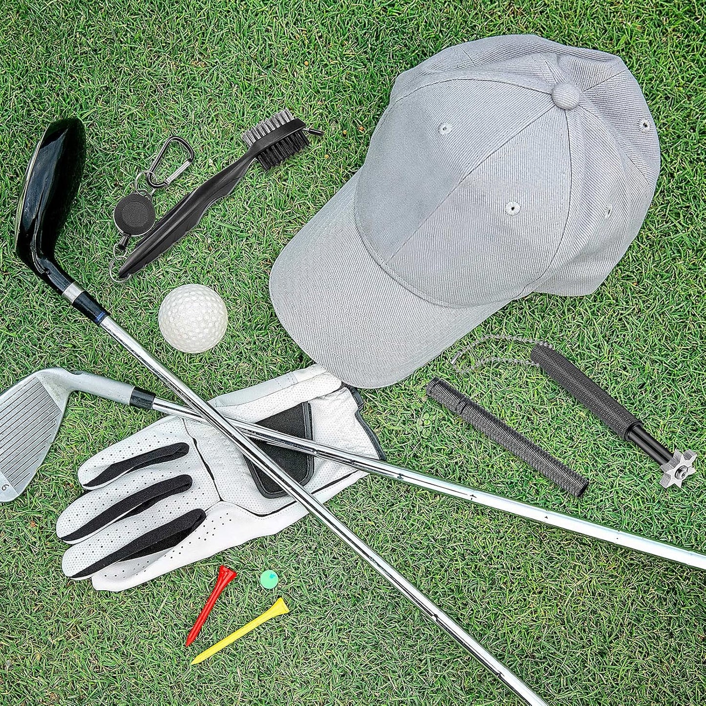 Skylety 3 Pieces Golf Club Groove Sharpener Retractable Brush and 6-Head Groove Sharpener Re-Grooving Tool and Cleaner for All Golf Irons Pitching, Sand, Lob, Approach Wedges, Utility Clubs(Black)