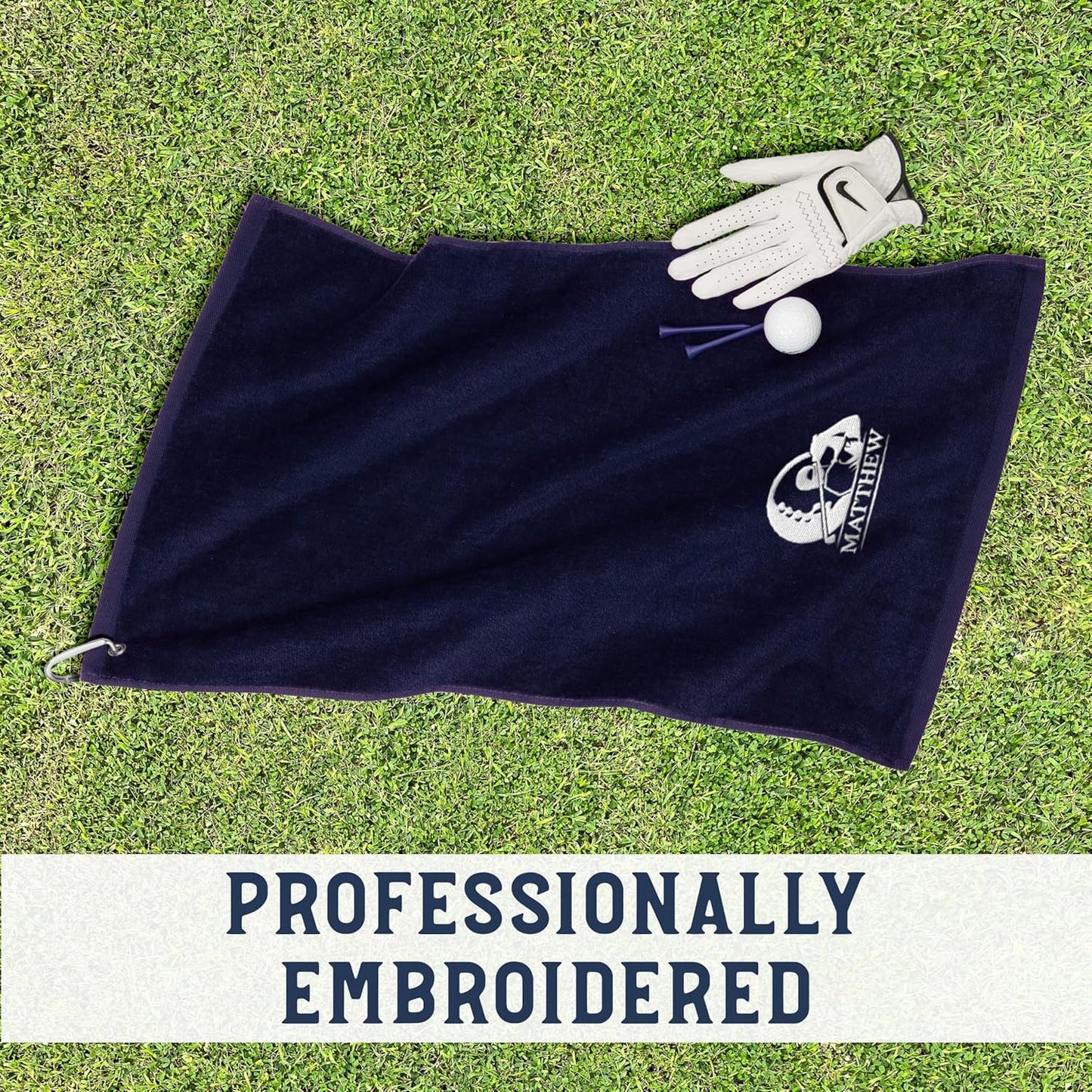 Personalized Golf Towel with Embroidered Name and Golf Design – Custom Golf Bag Towel with Clip, 26x16 Microfiber – Gift for Golf Lovers