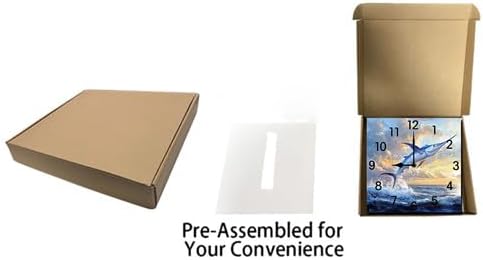 Football Square Clock Silent No Tick Battery Powered Home Decor Wooden Wall Clock for Living Room Kitchen Bathroom Farmhouse 10inch