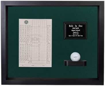 Hole in One Shadowbox and Golf Ball Display Case | Personalized Engraved Plate | Holds Golf Ball and Scorecard or Photo | Vertical Layout | Black Finish | Wall Mounted