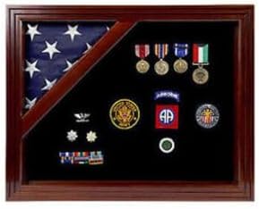 Military Award Shadow Box with Display Case for 3x5ft Flag - Felt in Black, Military Flag and Medal Display Frame, Veterans Flag and Medal Frames, Army Flag and Medal Display case