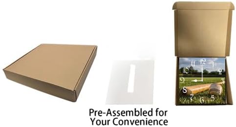 Baseball Square Clock Silent No Tick Battery Powered Home Decor 10inch Wooden Wall Clock for Living Room Kitchen Bathroom Farmhouse