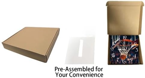 Basketball Square Clock Silent No Tick Battery Powered Home Decor 10inch Wooden Wall Clock for Living Room Kitchen Bathroom Farmhouse