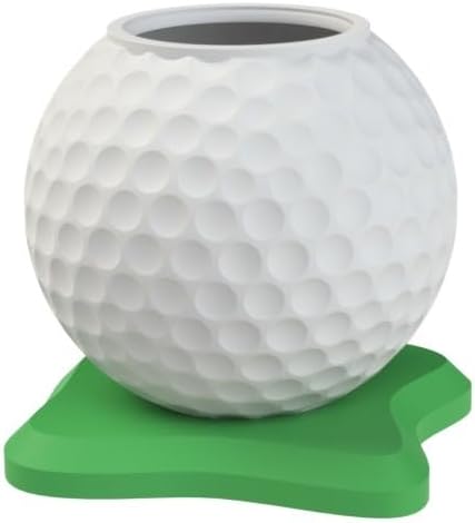 Golf Ball Pen Holder Desk Organizer, White with Green Base – Golf Gift for Office, Home, Golf Lovers.