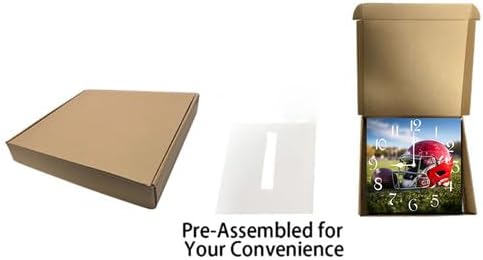 Football Square Clock Silent No Tick Battery Powered Home Decor 10inch Wooden Wall Clock for Living Room Kitchen Bathroom Farmhouse