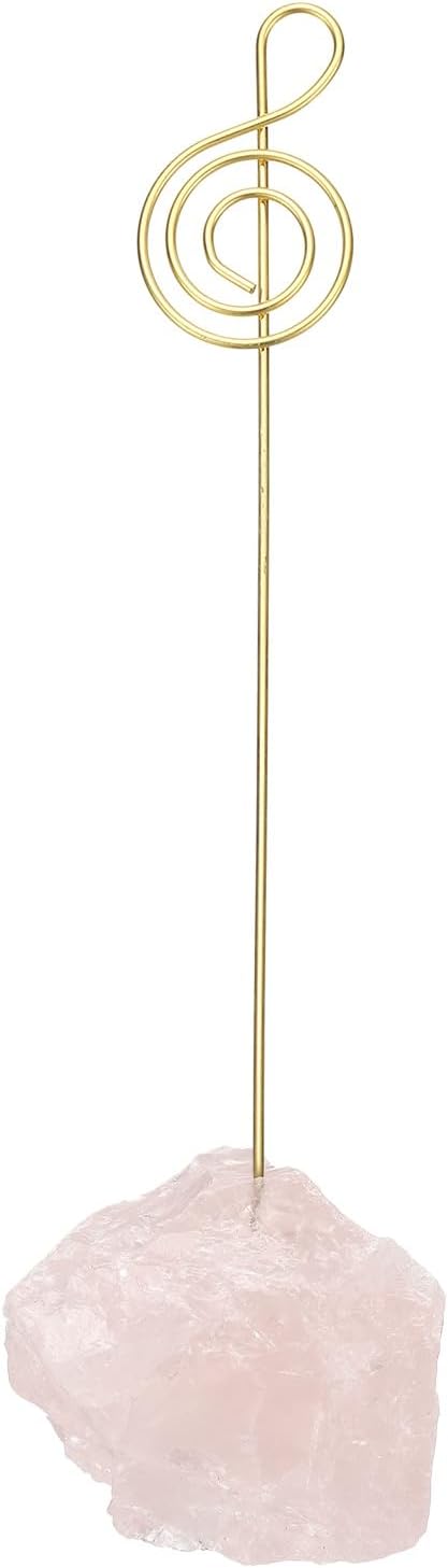 PATIKIL Table Number Holder, 1Pcs Photo Clip Holders Crystal Stone Quartz Desk Card Holder Raw Musical Note Shape Iron Memo Note Photo Stand for Wedding Party Home Office Decor, Pink