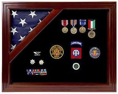 Military Award Shadow Box with Display Case for 3x5ft Flag - Felt in Black, Military Flag and Medal Display Frame, Veterans Flag and Medal Frames, Army Flag and Medal Display case