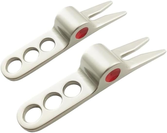 Jowxsx 2 Pcs Silver Golf Ball Fork Pivot Divot Repair Tool Compatible Divot Tools for Golf Divot Tools, On-Course Accessories