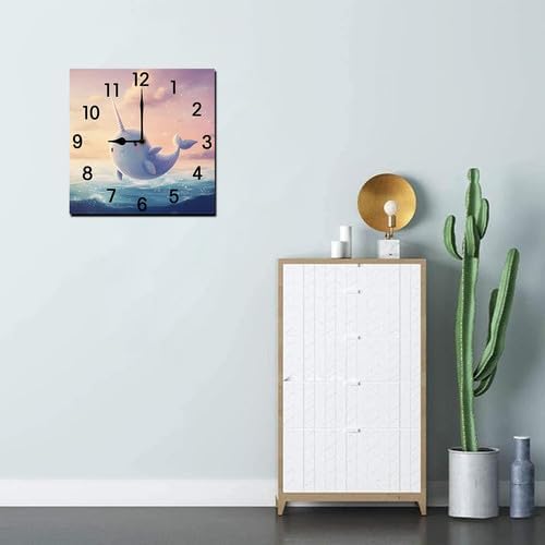 Ping Pong Square Clock Silent No Tick Battery Powered Home Decor Wooden Wall Clock for Living Room Kitchen Bathroom Farmhouse 10inch