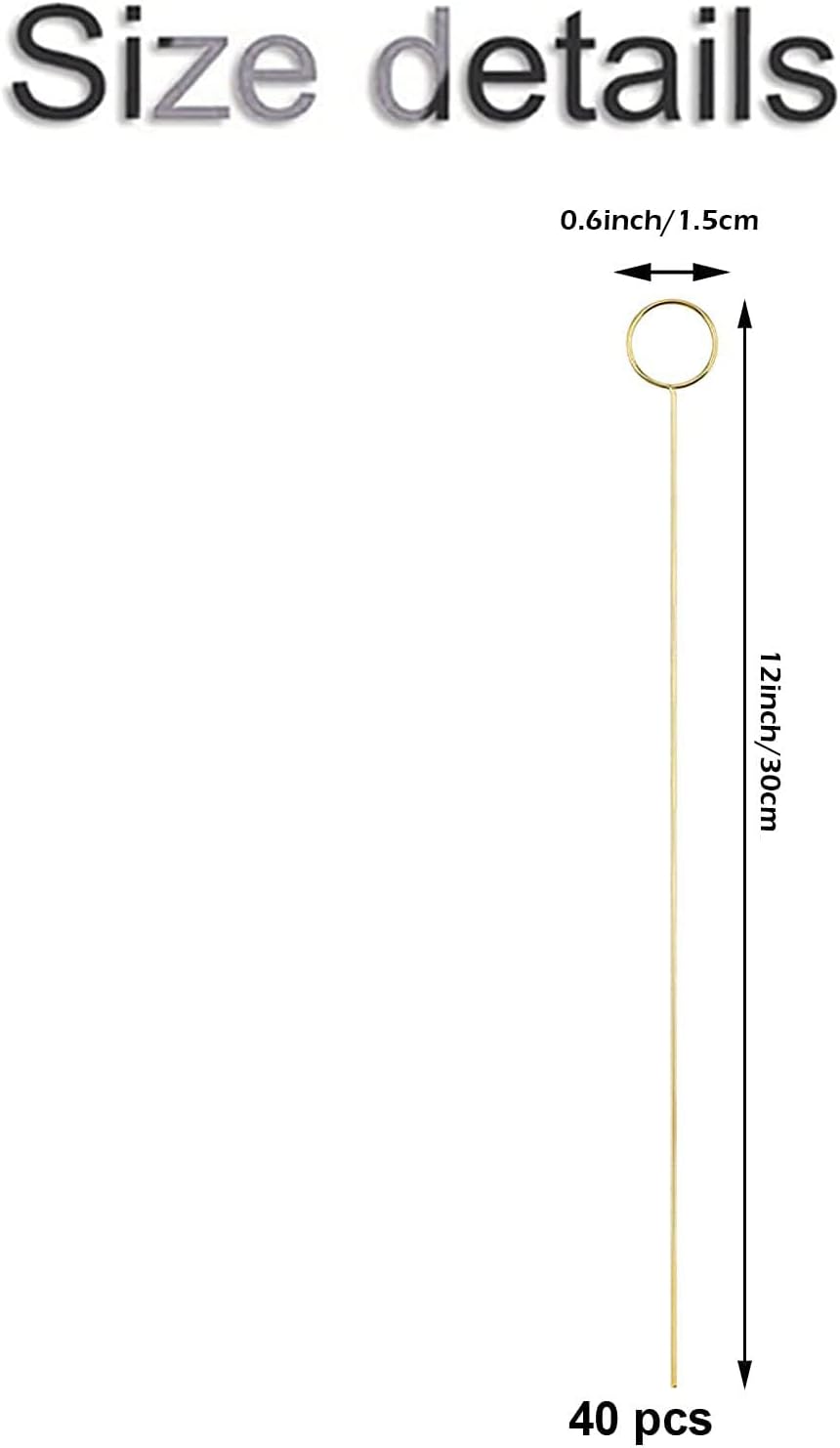 H&W 12''L Golden Ring Loop Round Shape Card Holders 40PCS Floral Picks Clips for Wedding & Flower Arrangements, DIY Craft Wire Clip Table Card Holders Note Photo Picture Memo Holder Cake Topper (Ring)