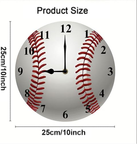 Baseball Sports Round Wall Clock Silent Non-Ticking Clock Battery Powered Desktop Standing Wall Decor for Living Room Kitchen Home Bedroom Office or School 10inch