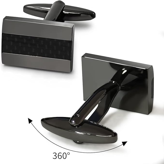 Mr.Van Black Rhodium Plated Cufflinks - Carbon Fiber & Copper Design - 18x12mm Matte Black Steampunk Men's Accessories - Gift Bag Included