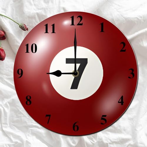Billiard Seven Ball Wall Clock Pool Room Decor Billiards Gifts for Men Billiard Hall Decoration Silent Non Ticking Battery Operate Man Cave Garage Decor 10inch
