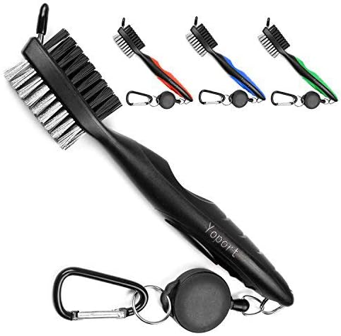 Yoport® Golf Club Brush and Club Groove Cleaner 2 Ft Retractable Zip-line Aluminum Carabiner, Lightweight and Stylish, Ergonomic Design, Easily Attaches to Golf Bag