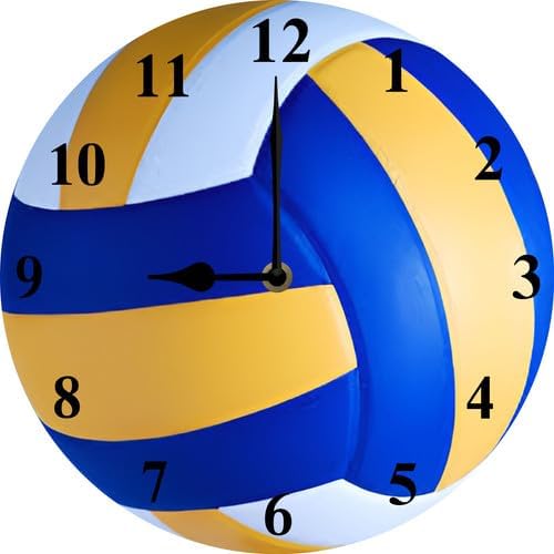 Sports Themed Wall Clock with Volleyball Dial Silent Clock Movement and Battery Operated Great Decor for Home Office Bedroom and Nice Volleyball Enthusiasts Gifts 10inch