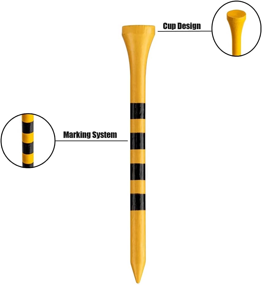 MAZEL Natural Wood/Bamboo Golf Tees 2 3/4 Inch & 3 1/4 Inch,Pack 50 or 120,Reduce Friction & Side Spin,More Stable Golf Tees