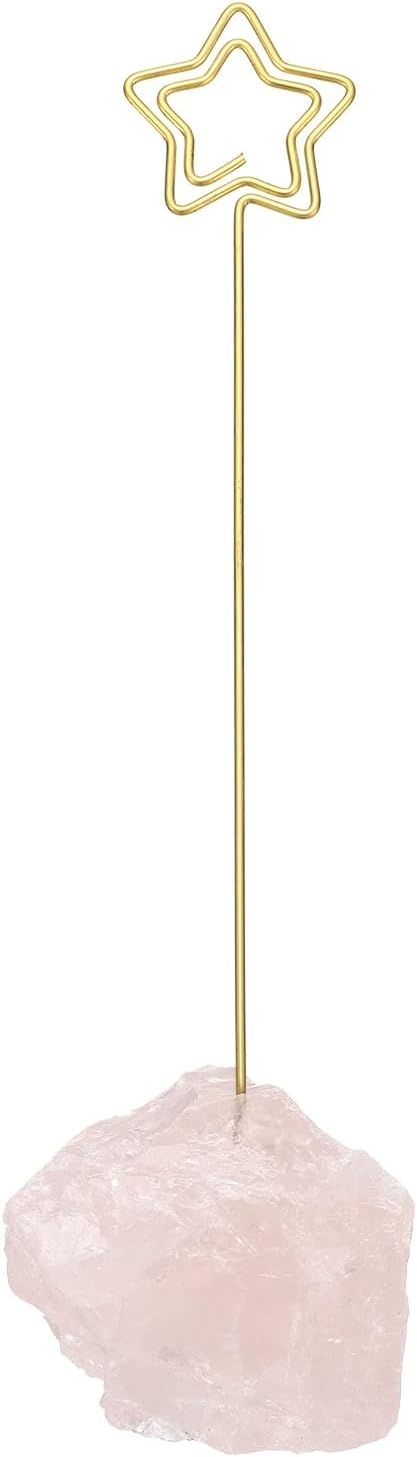 PATIKIL Table Number Holder, 1Pcs Photo Clip Holders Crystal Stone Quartz Desk Card Holder Raw Star Shape Iron Memo Note Photo Stand for Wedding Party Home Office Decor, Pink