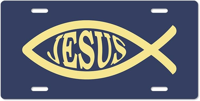 Unique Vanity License Plates | 16 Individual Designs | 3 Sizes (Automobile, Golf Cart, Motorcycle/Bike) | Made in U.S.A. | Custom Car Tags (Jesus Fish, Standard (12" x 6"))