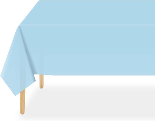 QIKSION Plastic Table Cloth Disposable 12 Pack, 54 x 108 Inch Tablecloths for Rectangle Tables, Light Blue Plastic Table Cover