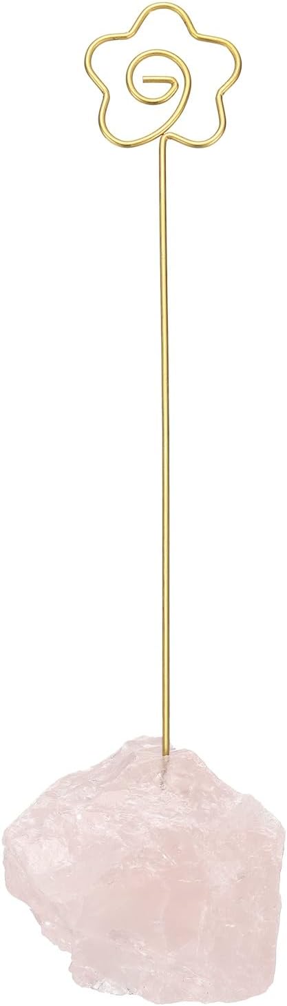 PATIKIL Table Number Holder, 1Pcs Photo Clip Holders Crystal Stone Quartz Desk Card Holder Raw Flower Shape Iron Memo Note Photo Stand for Wedding Party Home Office Decor, Pink