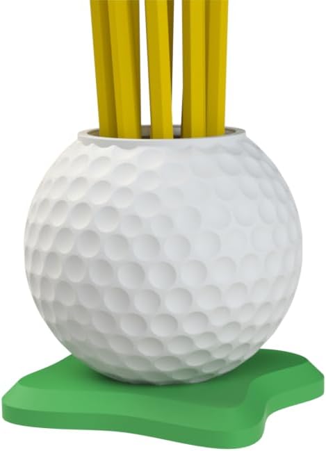 Golf Ball Pen Holder Desk Organizer, White with Green Base – Golf Gift for Office, Home, Golf Lovers.