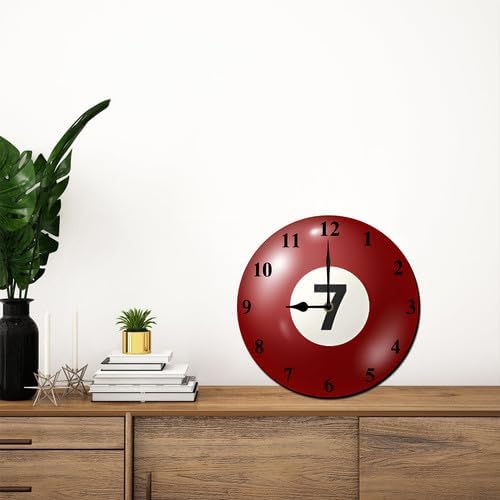 Billiard Seven Ball Wall Clock Pool Room Decor Billiards Gifts for Men Billiard Hall Decoration Silent Non Ticking Battery Operate Man Cave Garage Decor 10inch