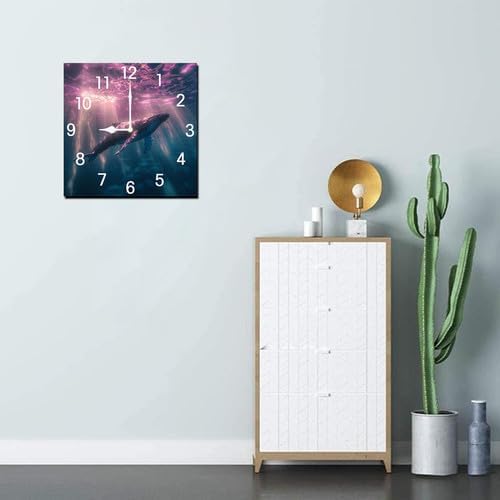 Basketball Square Clock Silent No Tick Battery Powered Home Decor Wooden Wall Clock for Living Room Kitchen Bathroom Farmhouse 10inch