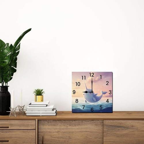 Ping Pong Square Clock Silent No Tick Battery Powered Home Decor Wooden Wall Clock for Living Room Kitchen Bathroom Farmhouse 10inch