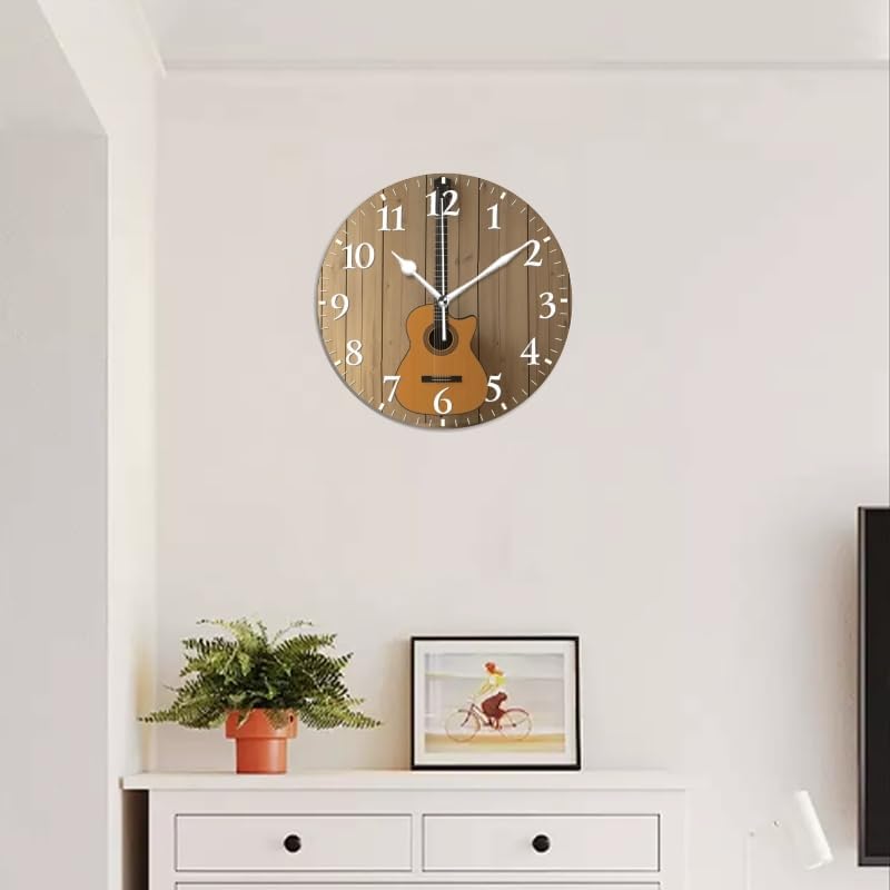 Guitar Wall Clock Non-Ticking Silent Clocks Battery Operated Analog Decor Clock for Home-Guitar Hanging On Wall(14inch)