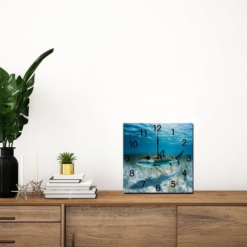 Golf Square Clock Silent No Tick Battery Powered Home Decor Wooden Wall Clock for Living Room Kitchen Bathroom Farmhouse 10inch