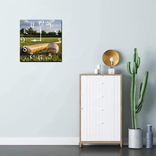 Baseball Square Clock Silent No Tick Battery Powered Home Decor 10inch Wooden Wall Clock for Living Room Kitchen Bathroom Farmhouse